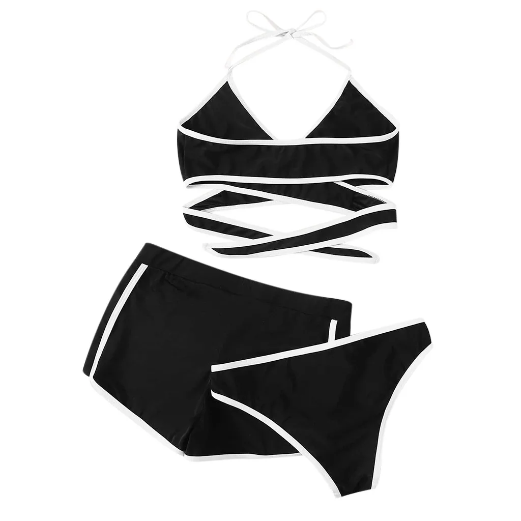 3 pezzi set costumi da bagno donna 2024 estate Beachwear Sexy Push Up nuoto Bikini costume da bagno pantaloncini donna costumi da bagno moda