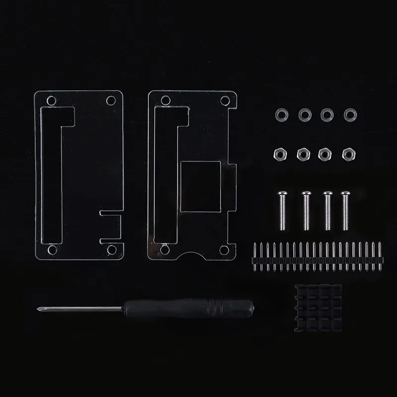 4 in 1 Raspberry Pi Zero W Case Acrylic Cover Shell + Aluminum Heat Sink +GPIO 40 Pin Connector + Screwdriver for RPI Zero Pi0