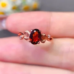 Designer Style Gemstone Silver Ring 5mm*7mm 0.7ct Natural Garnet Jewelry 18K Gold Plated 925 Silver Garnet Ring for Daily Wear