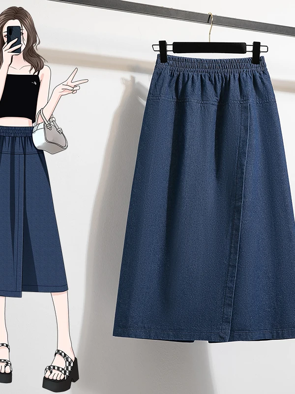 Authentic Women's High Waist A-Line  Skirt Autumn Collection Small Size Friendly Denim Skirts Half-length Skirts