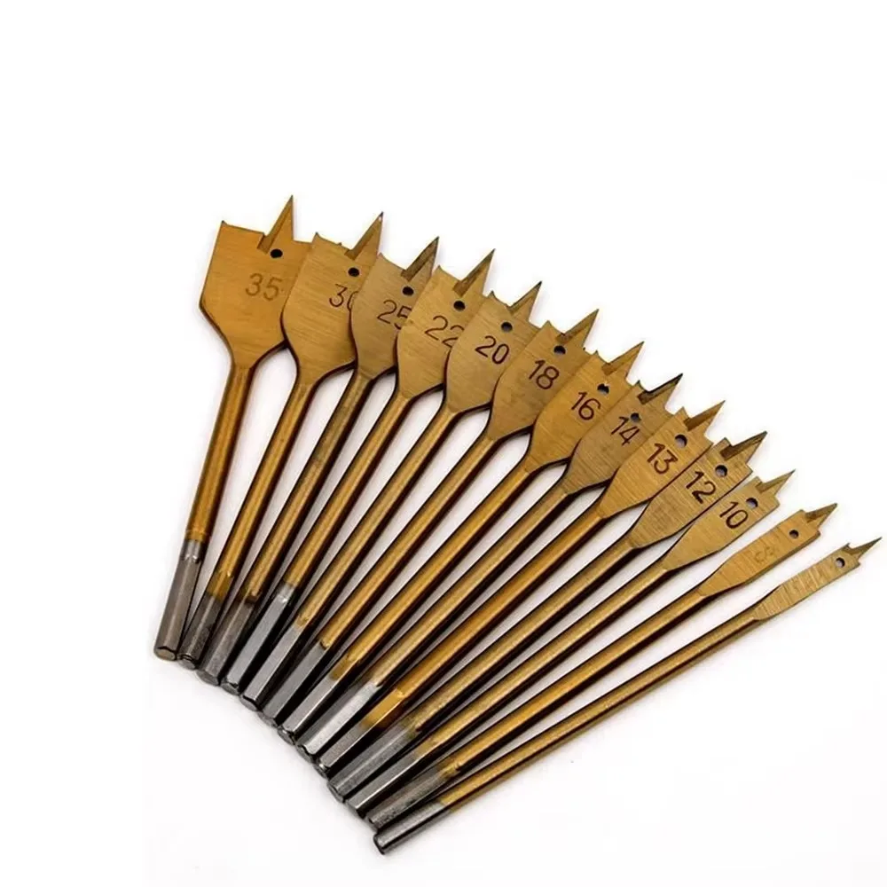 13Pcs Titanium Coated Flat Spade Drill Bits Set Krachtige Wooden Cutter 6-35mm 1/4" Hex Shank Wood Box Woodworking view 4