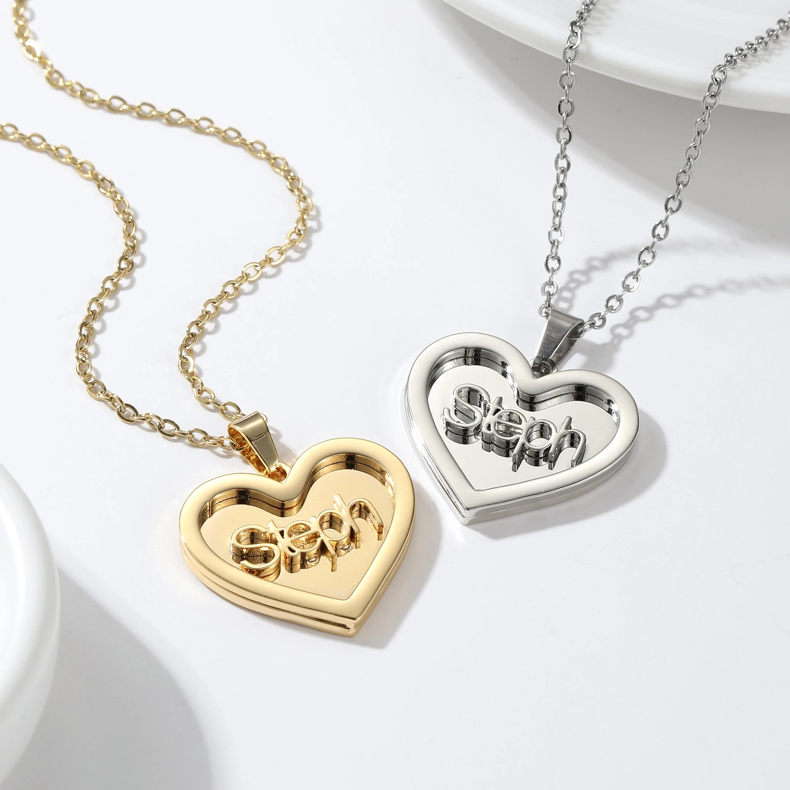 Heart Customized Double Layer Name Necklaces Welded Stainless steel Name Pendant Customized High-end Jewelry Gift for Girlfriend