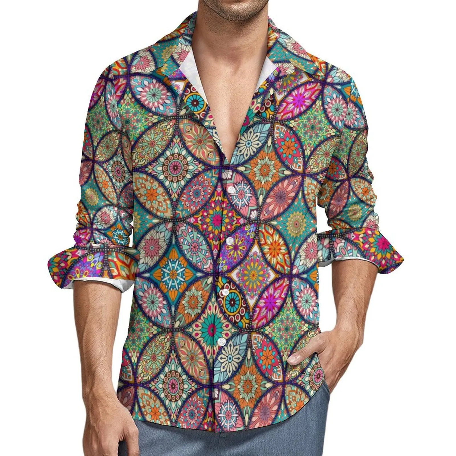 

Floral Mandala Beach Shirt Male Vintage Print Vintage Casual Shirts Hawaiian Short Sleeves Graphic Plus Size 7XL Blouses Gift