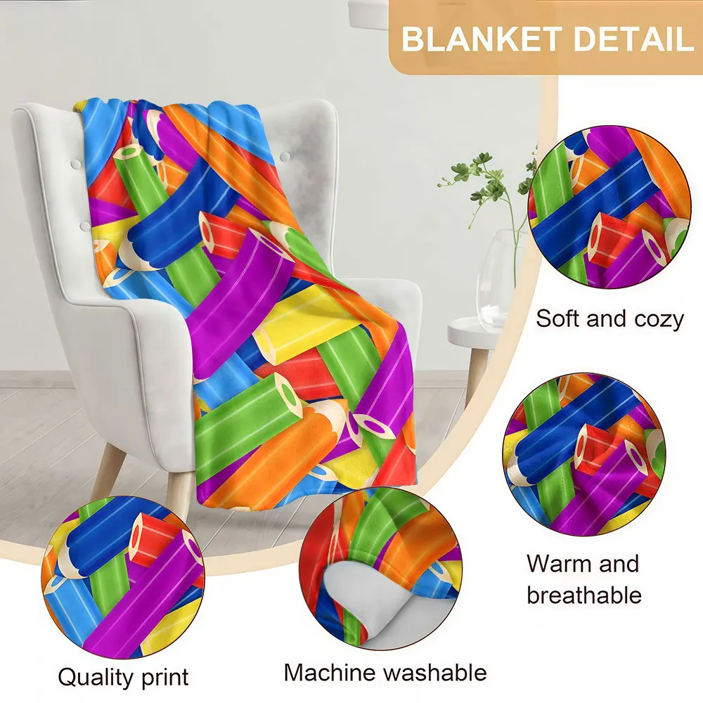 Color Pencils Soft Warm Flannel Blanket Lightweight Cozy Christmas Halloween Home Decor Room