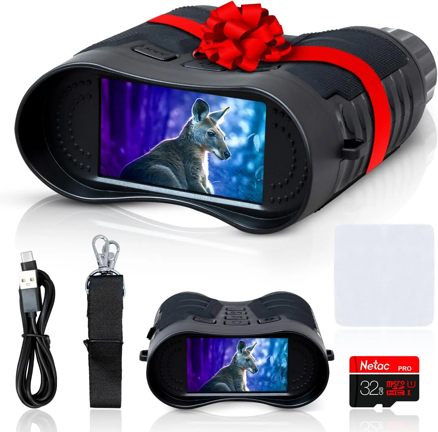 Ultra 4K Night Vision Binoculars Pro 8X Digital Zoom 3.2 Inch Screen 32GB SD Card Total Darkness Clear Observation