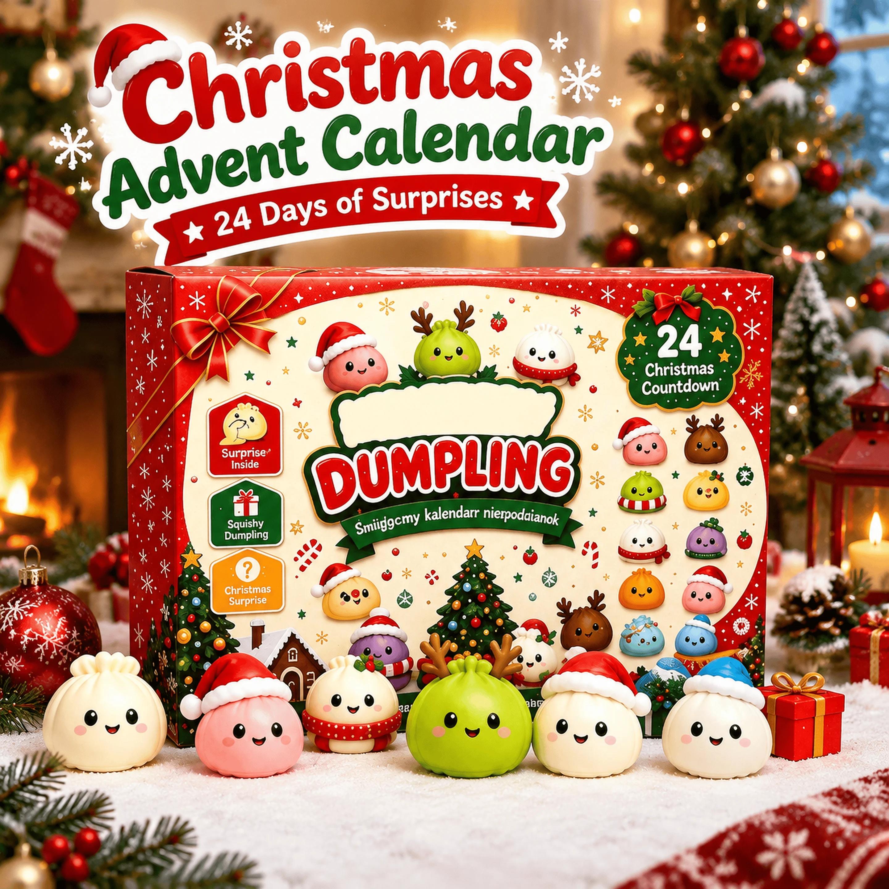 2026 Christmas Squishies Advent Calendar 24 Days Countdown Dumpling Squishy Stress Relief Fidget Mystery Surprise Gift Box Decor