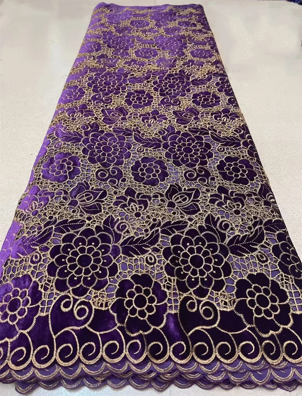Tela de encaje de terciopelo africano azul, encaje nigeriano 2025, 5 yardas, tela de encaje de terciopelo francés para fiesta, vestido de boda, tela de costura Hm80-1