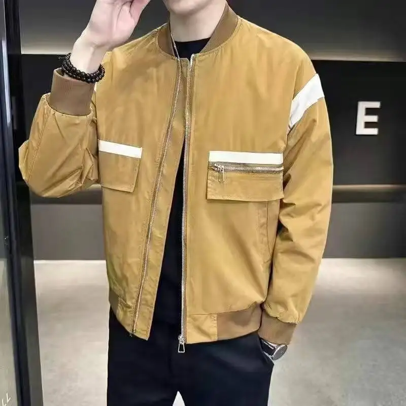 2024 Year Spring and Autumn Handsome Turn-down Collar Men\'s Clothing Chao Pai Casual All-match Contrast Color Coats Jackets Tops