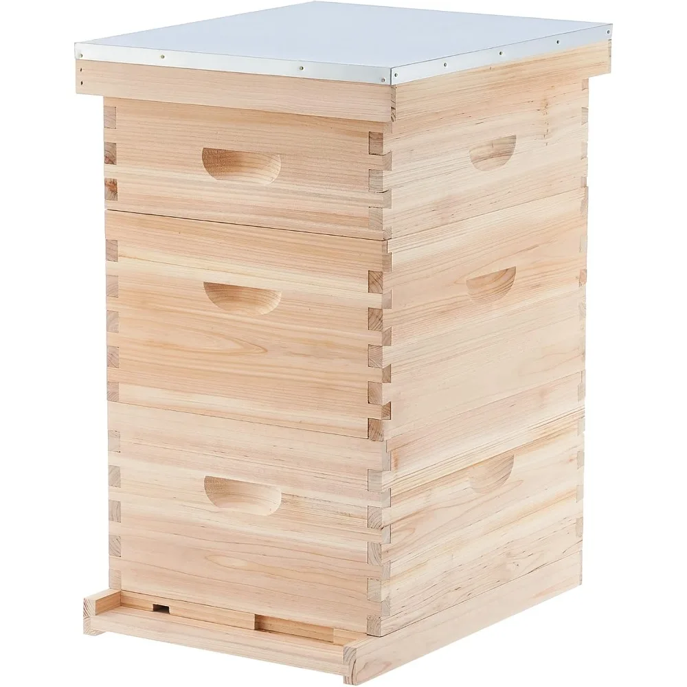 CREWORKS Bee Hive Boxes Starter Kit, Langstroth Beehive for Bee Keeping, 3 Layer Bee House with 10 Medium and 20 Deep Frames &