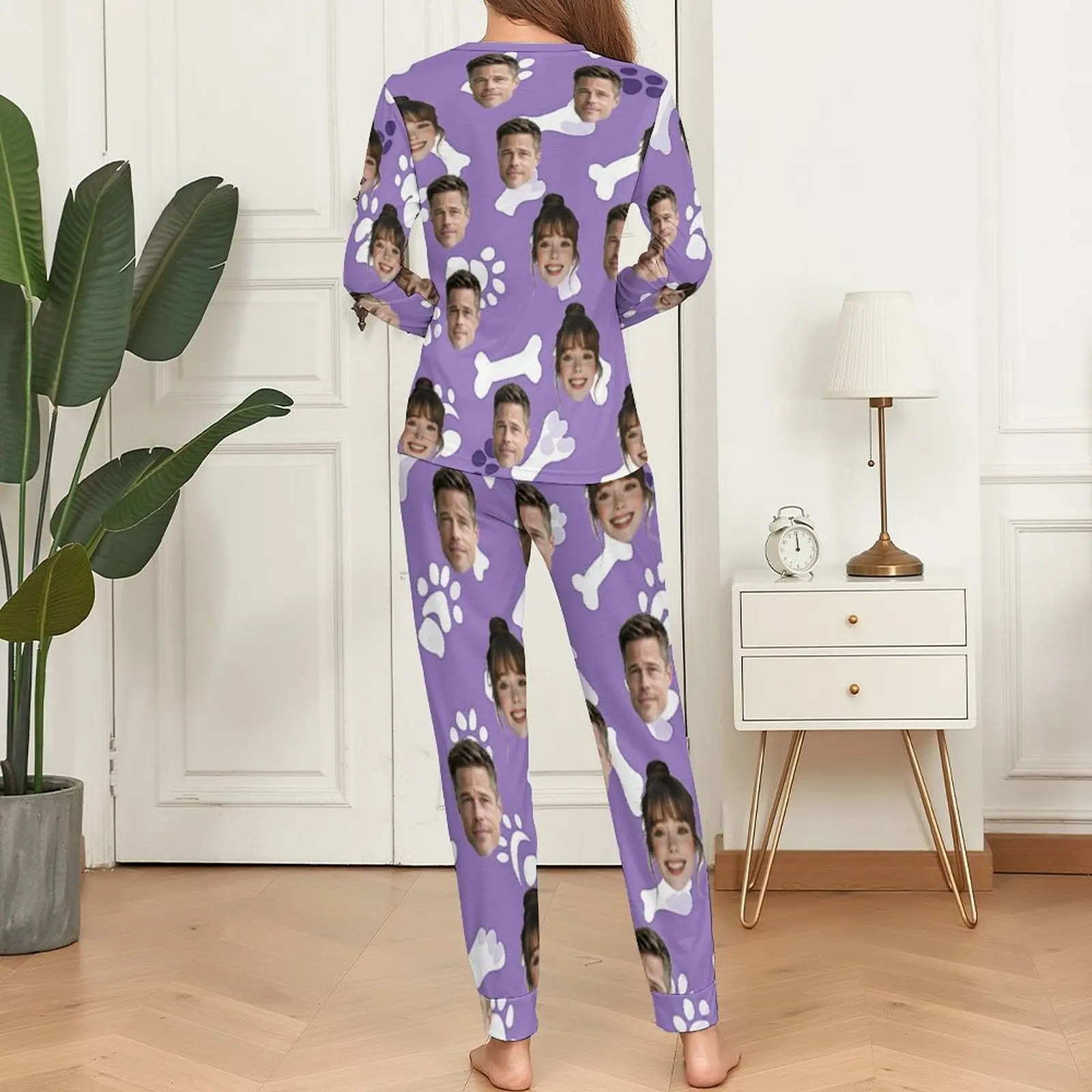 بيجامة نسائية مخصصة مع ملابس منزلية للوجه طقم بيجامة نسائي مخصص بأكمام طويلة بيجامة مخصصة مع بيجامة صور مخصصة للوجه