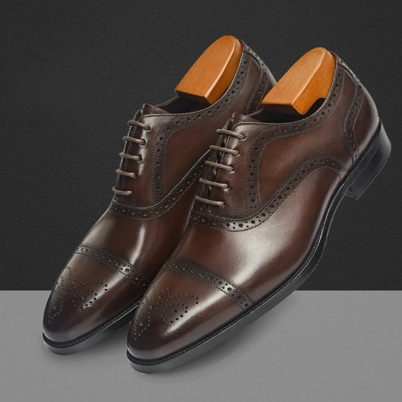 Fashion Mens Brogues Shoes Luxury Handmade Quality Genuine Leather 2026 Autumn New British Style Retro Wedding Dress Shoes Male