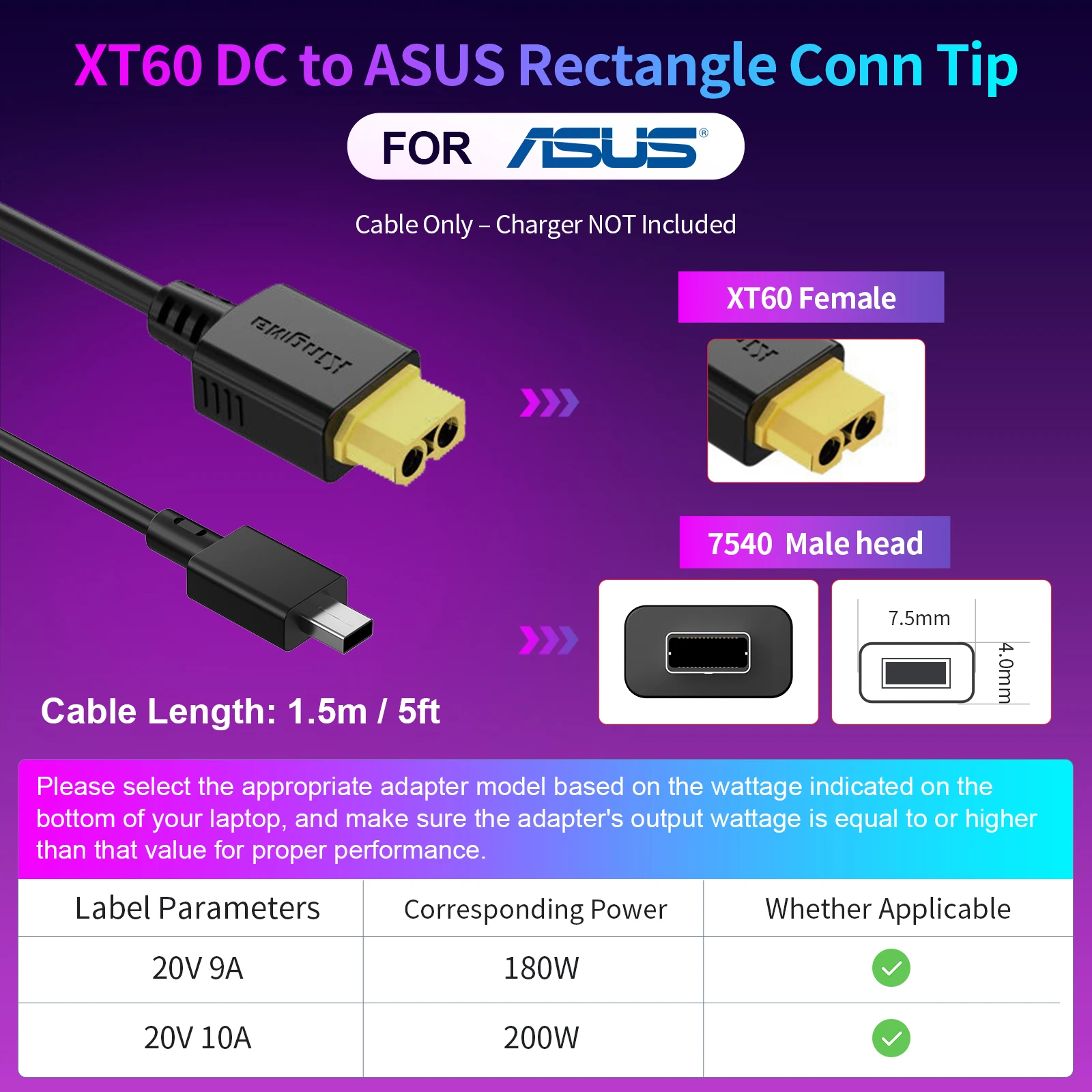 330W GaN-oplader, XT60 naar DC-kabeladapter, vervanging voor Lenovo, ASUS, Dell, Alienware, HP, Acer, MSI, Razer, Xiaomi laptops