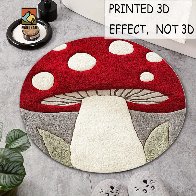 1pc Mushroom Design Round Rug Flannel Cute Floor Mat Nature Inspired Home Decor