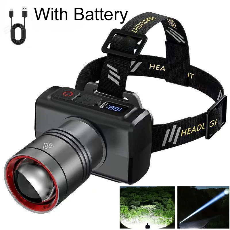 LED digital display Rechargeable Headlamp Super Bright Head Led Light Motion Sensor Flashlight Waterproof Outdoor Camping Flashi
