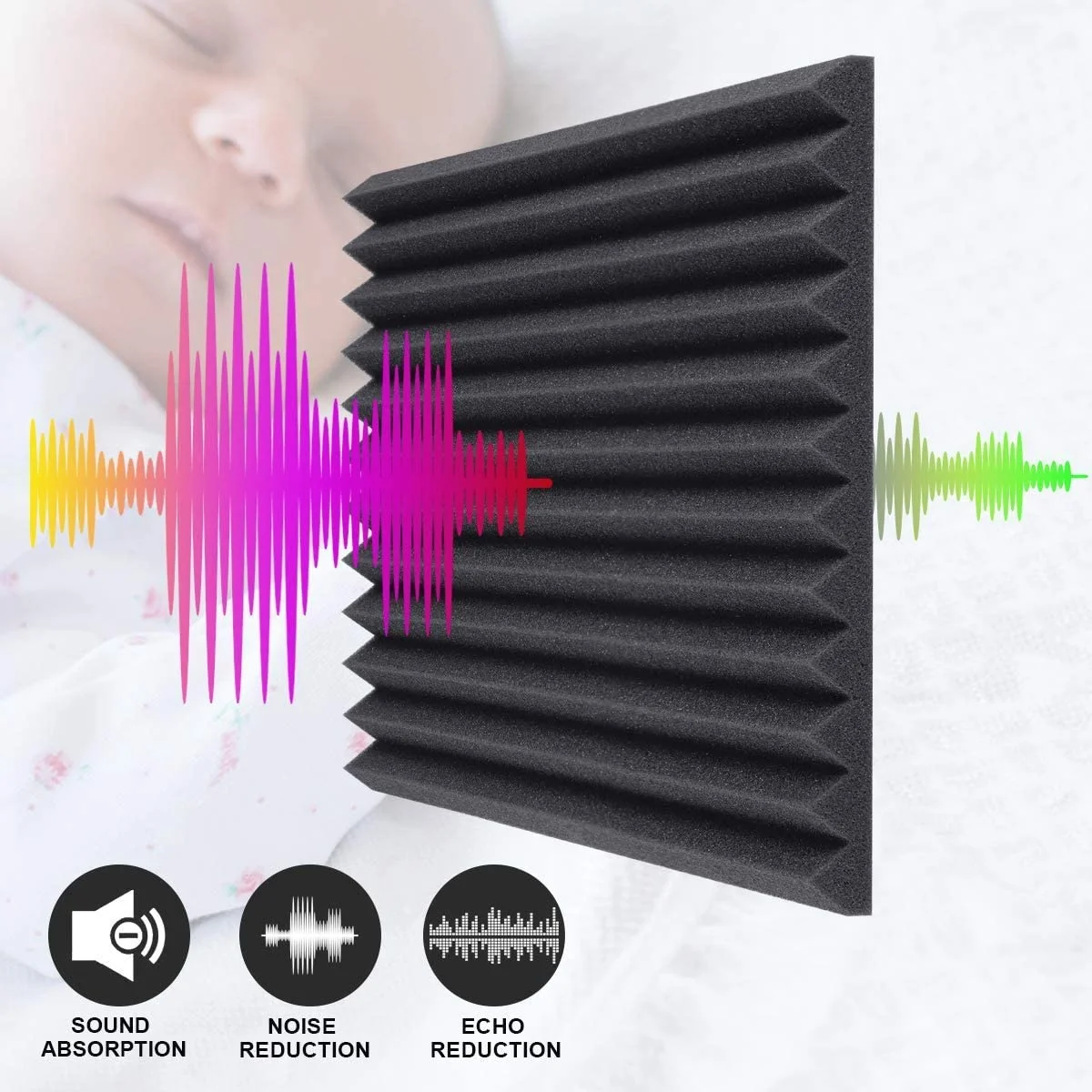 AA77 50Pcs Acoustic Soundproof Foam Sound Absorbing Panels Sound Insulation Panels Wedge For Studio Walls Ceiling,1X12x12inch