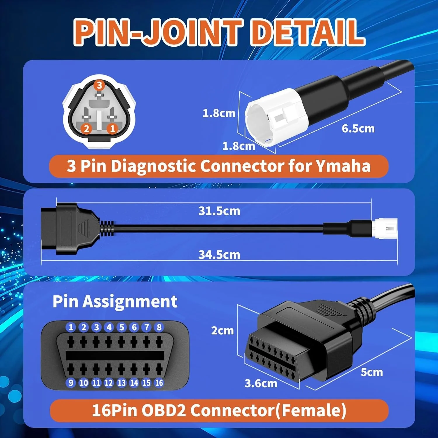 Imagen 6: Cable adaptador OBD2 para motocicleta, Cable de extensión para YAMAHA, conector OBD2 de 3 pines, conector OBD2 para Honda Moto