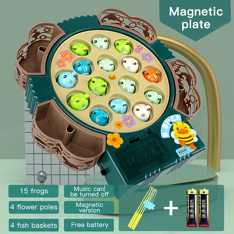 Elektrische Roterende Magnetische Vissenset Met Muziek Dynamische Kikker Ouder-Kind Interactie 1-3 Jaar Oud Kinderen Proberen Speelspeelgoed