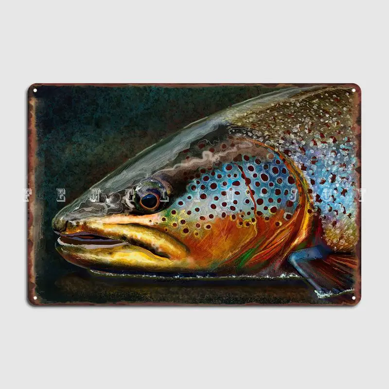 Night Hunter Brown Trout Poster Metal Plaque Club Party Mural Printing Plaques Tin Sign Poster