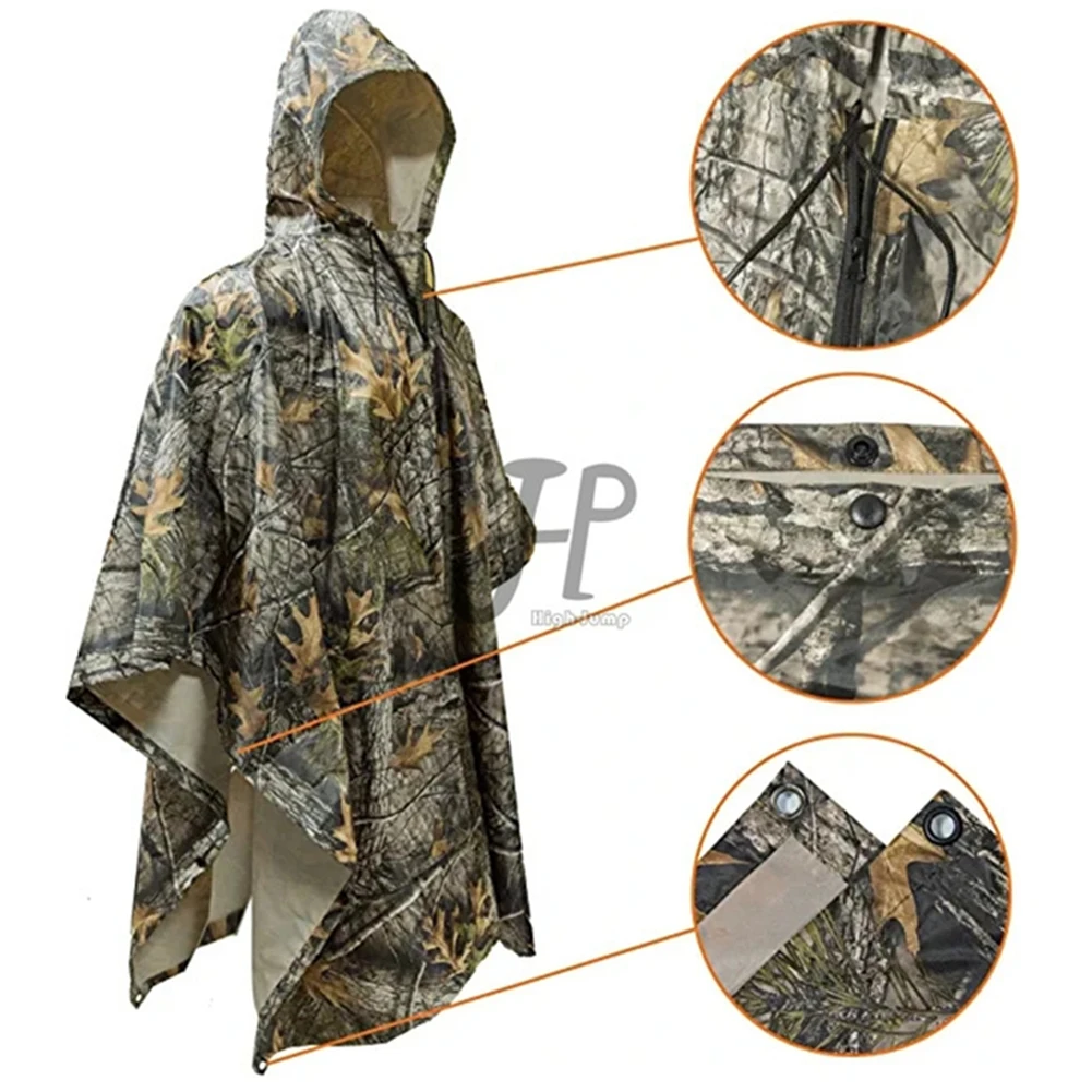 Waterproof Poncho Military Raincoat PVC+PU Coating Camping Hiking Rainproof Tactical Uniform Multi Use Camouflage Shelter Poncho