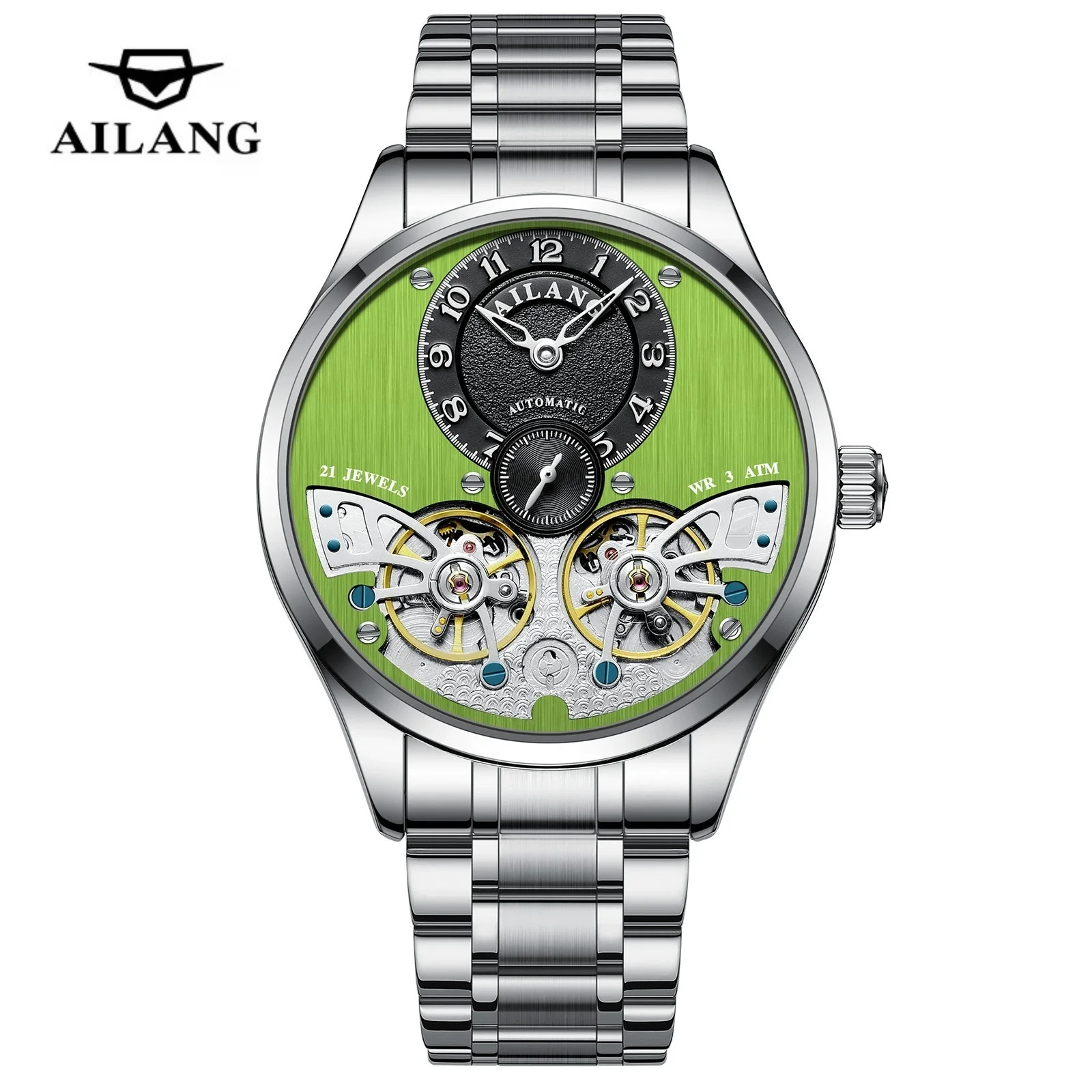 

AILANG 8850 Fashion Business Men Automatic Mechanical Watch Tourbillon Stainless Steel Strap Elegant Mechanical Watches for Man