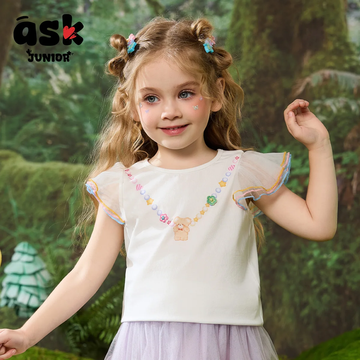 تي شيرت قصير الأكمام شبكي متباين الألوان لطيف للفتيات الصغيرات #3