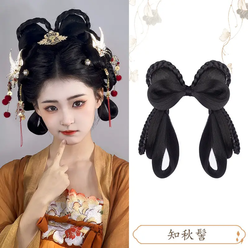 Zestaw do włosów 2w1 w stylu dynastii Tang i Ming - Gotowy kok motylkowy z podstawką do kostiumów Hanfu, akcesorium do włosów w stylu starożytnym, bez umiejętności.