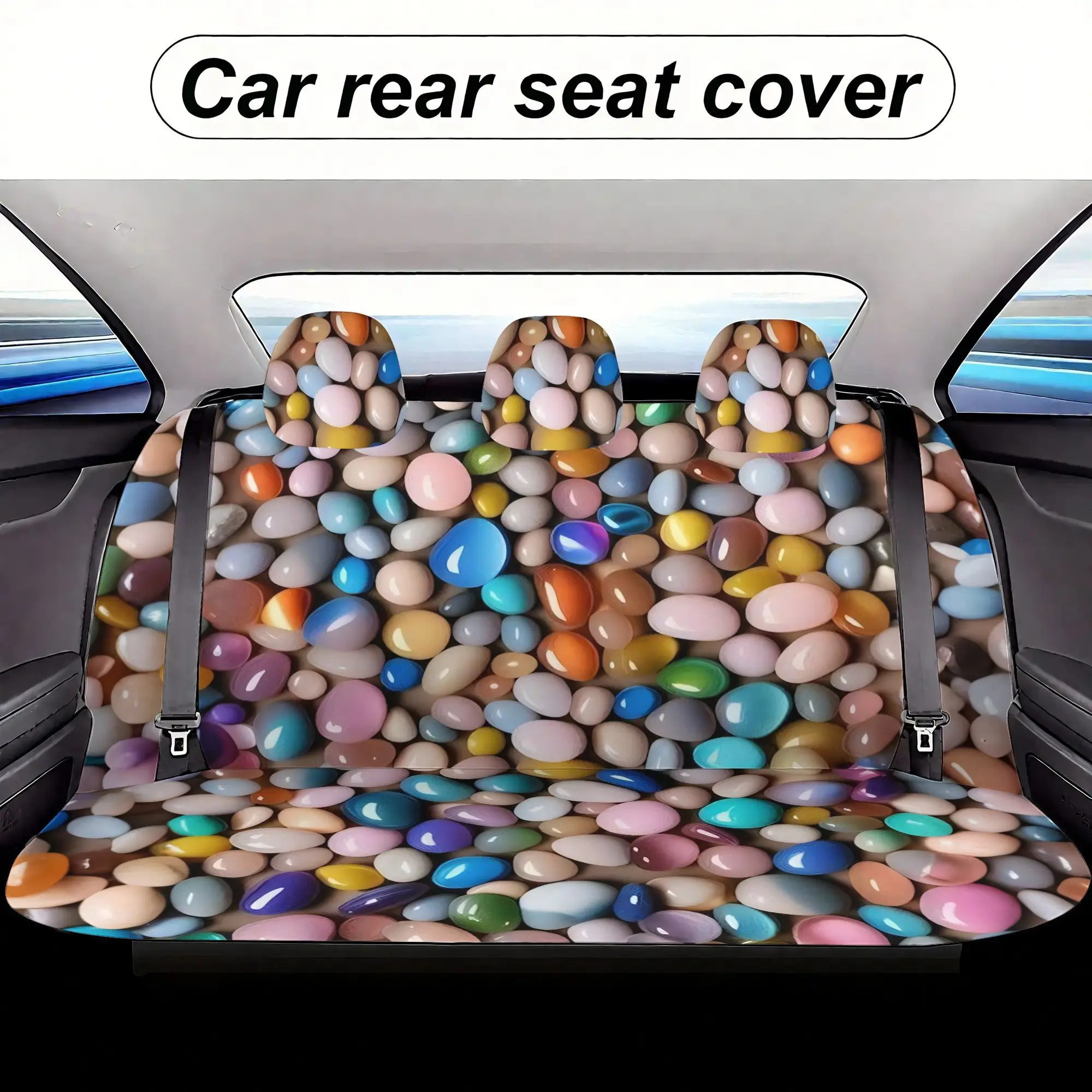 Colorful Pebbles Car  Covers Set - 7pcs, Including 2 Front  Covers + 1 Rear  Back Cover + 1Rear  Cover + 3 Car S