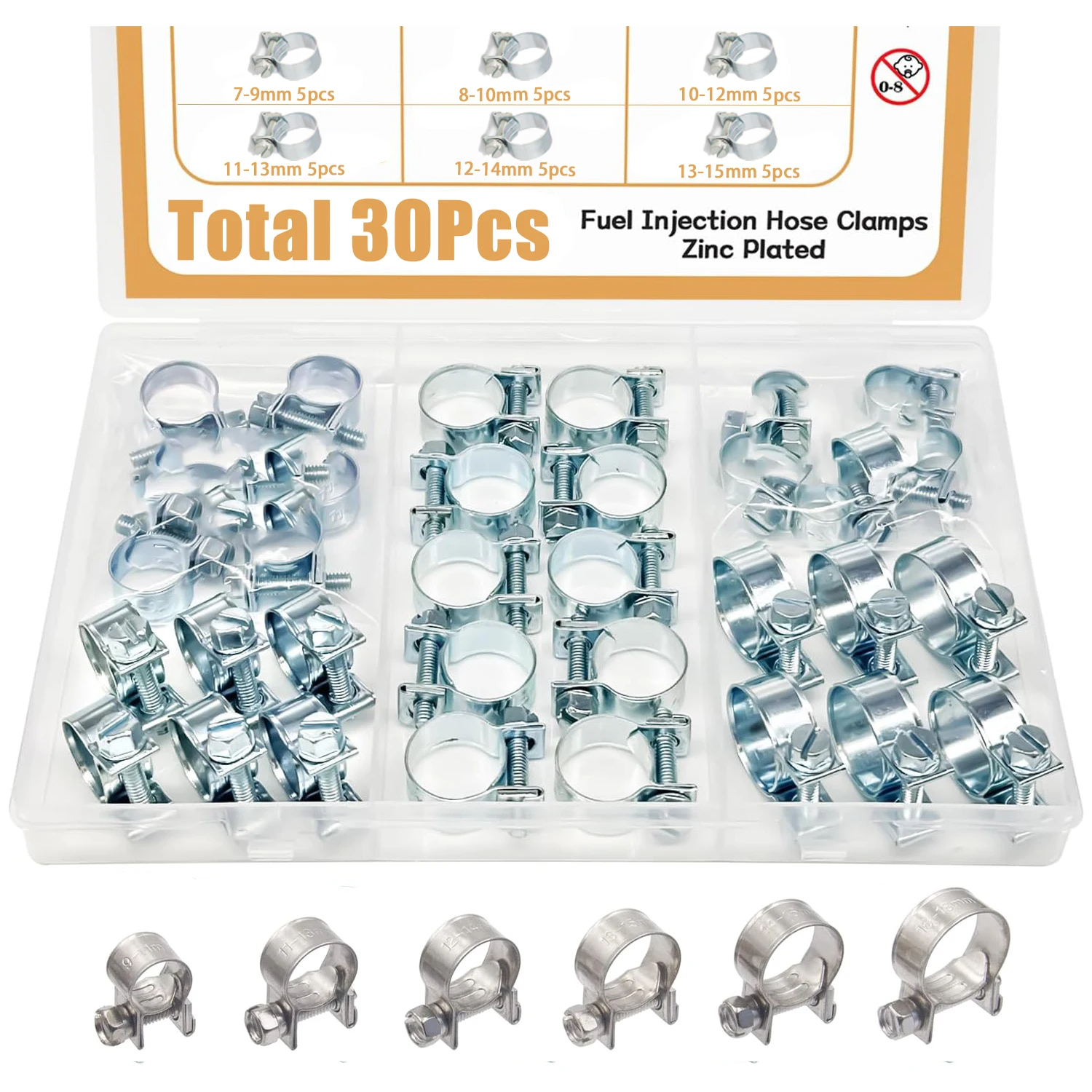 30pcs 7-15mm Hose Clamp Fuel Line Clamp Water Pipe Clip Seal Welding Clip Fuel Gas Pipe Cable Coolant Radiator Anticorrosive