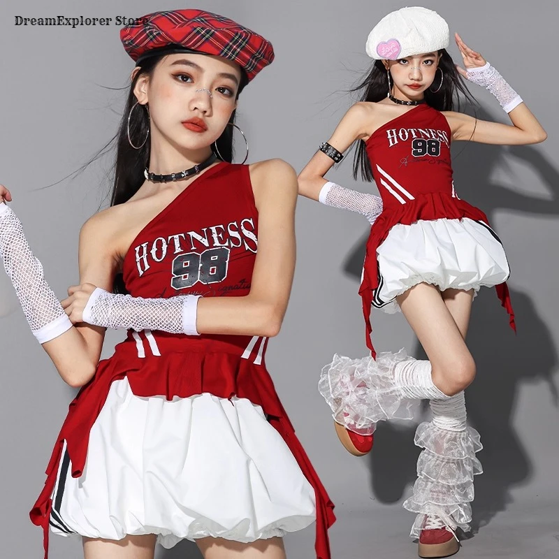 الفتيات الهيب هوب الحلو المحاصيل الأعلى نفخة التنانير البضائع السراويل الطفل الشارع الشهير فتاة مجموعة ازياء الاطفال K-pop شارع الرقص الملابس مجموعات #4
