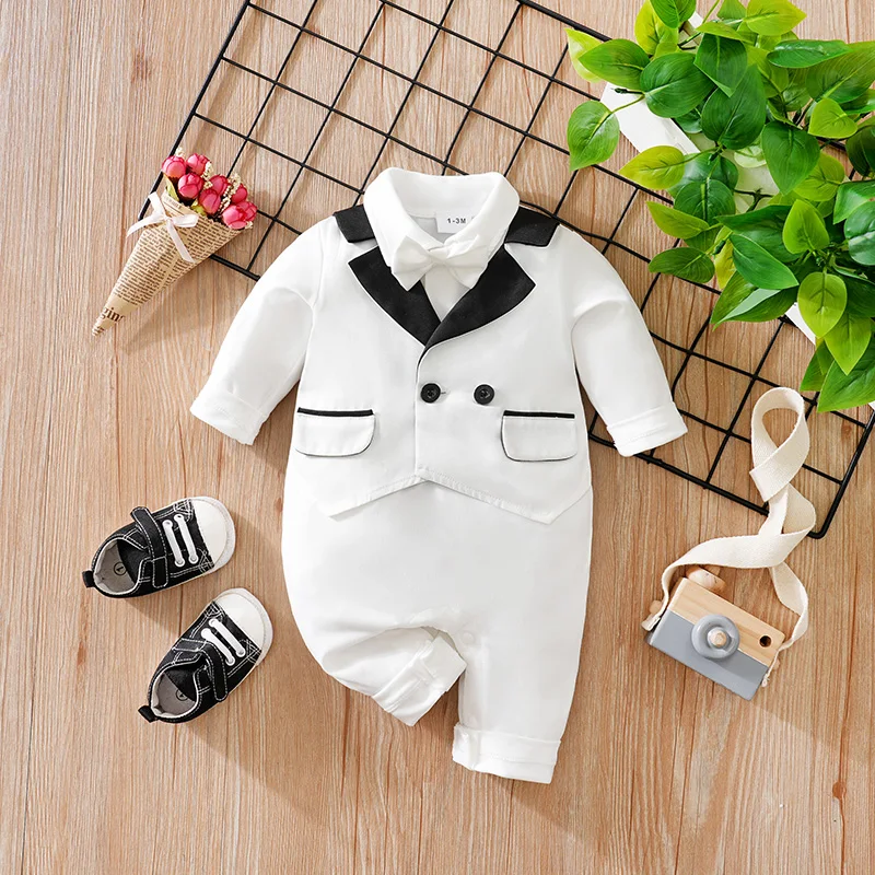

Baby Holiday Dress Boy Gentleman Style Handsome Jumpsuit Spring Autumn Long Sleeved Wedding Flower Girl Costume