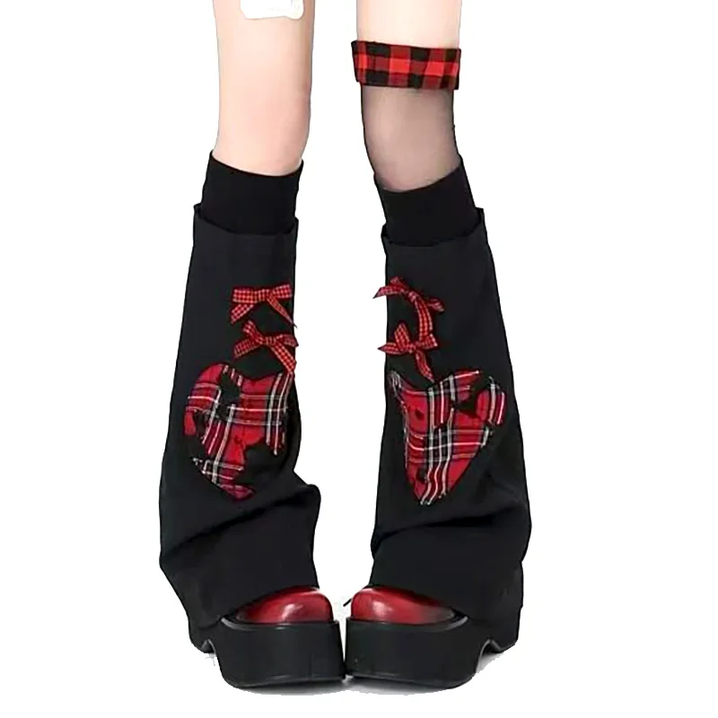 2025 Y2K subculture Japanese Korean  kawaii cute Girl's  Leg covers  Anime style Red checkered heart sock covers, knee covers