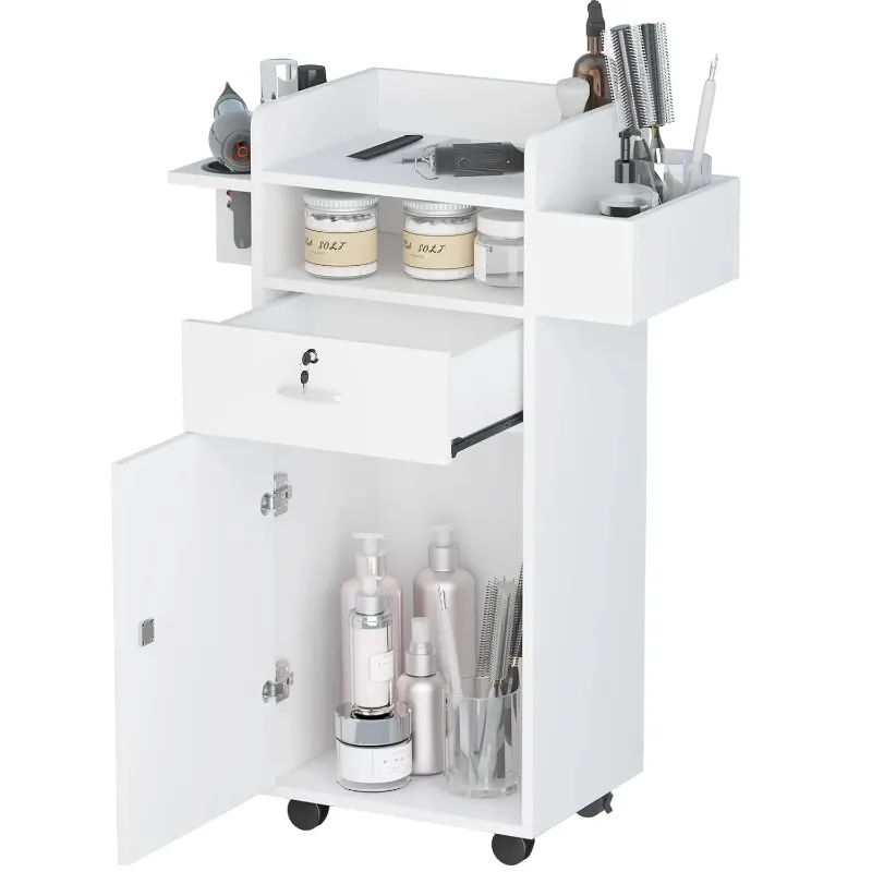 Versatile Hair Salon Station Lockable Storage Drawers 3 Tool Holsters Custom Beauty Stylist Work Station Furniture