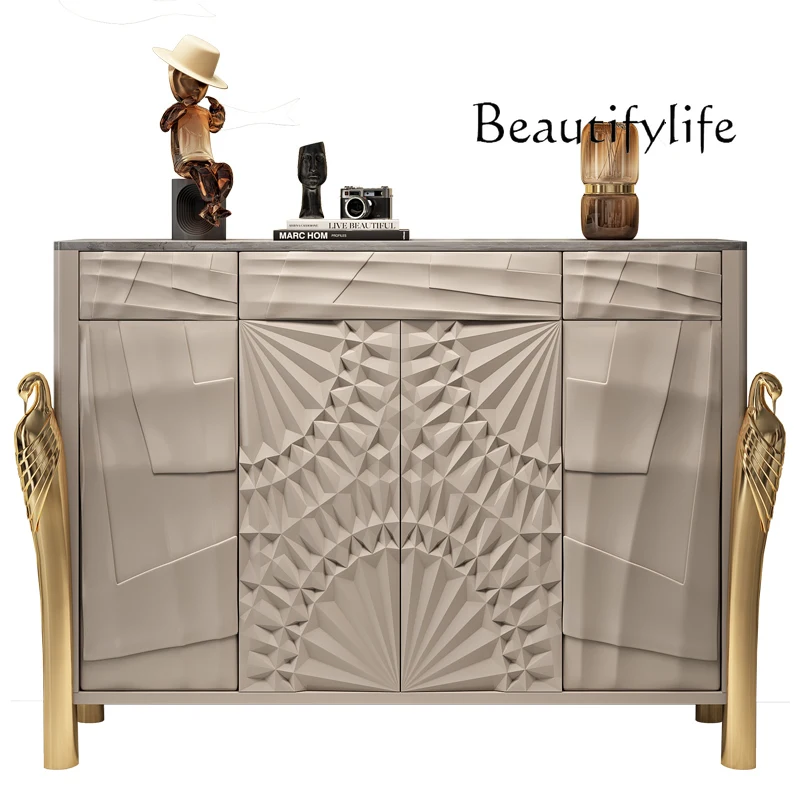 

Italian light luxury rock slab solid wood shoe cabinet entrance simple modern villa Nordic living room storage locker
