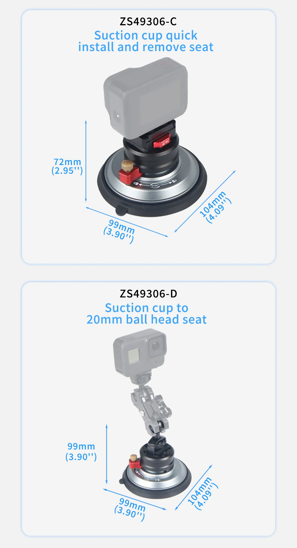 Neue 4-Zoll-Auto-Saugnapf-Montagebasis 1/4 Zoll 3/8 Zoll ARRI Action-Kamera Handpumpe Vakuum-Saugnapf für GoPro Insta360 Heavy-Duty – Detail 10