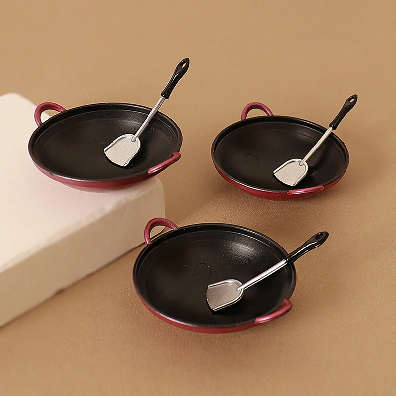 1/12 Dollhouse Miniature Accessories Mini Cookware Frying Pan Spatula Model Simulation Saucepan Toys for Doll House Decoration