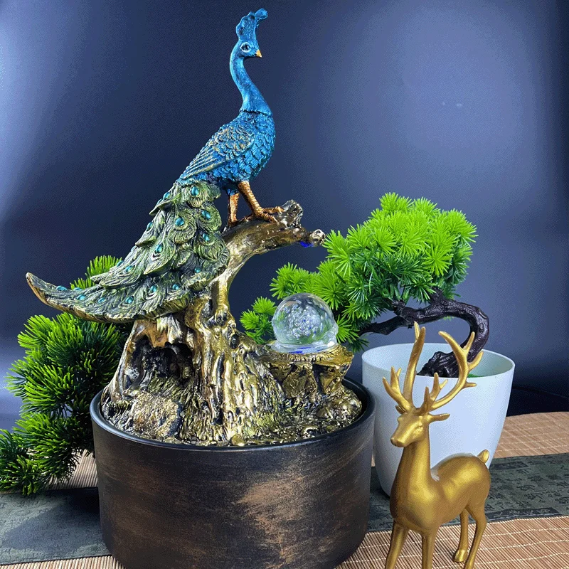 Imagem -06 - Chinese Water Fountain Tabletop Feng Shui Asian Peacock Home Office e Outros Lugares Interiores