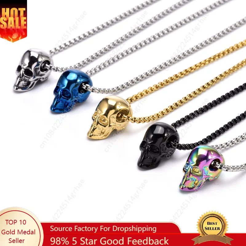 

316L stainless steel Skull blue gold black color Men's Pendant Necklace Punk Party Jewelry