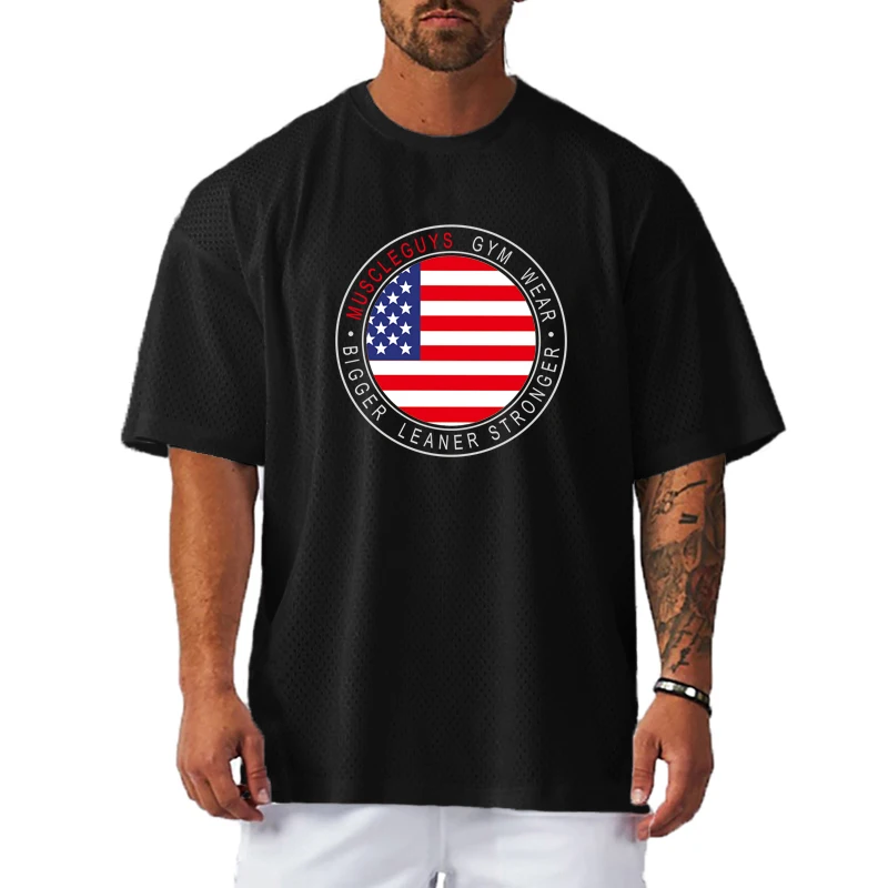 Men's Graphic Muscle Gym Shirt Quick Dry Mesh Running T-Shirts Breathable Loose Fitness Sports Top For Outdoor Training Camp