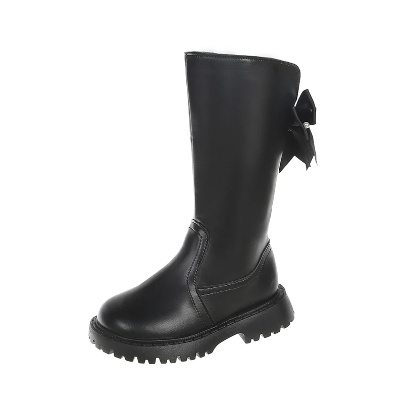 Bottes longues pour enfants, nœuds arrière, mode enfants, fermeture éclair latérale, bottes de princesse pour filles, bout rond, semelle souple, nouvelle collection automne 2025