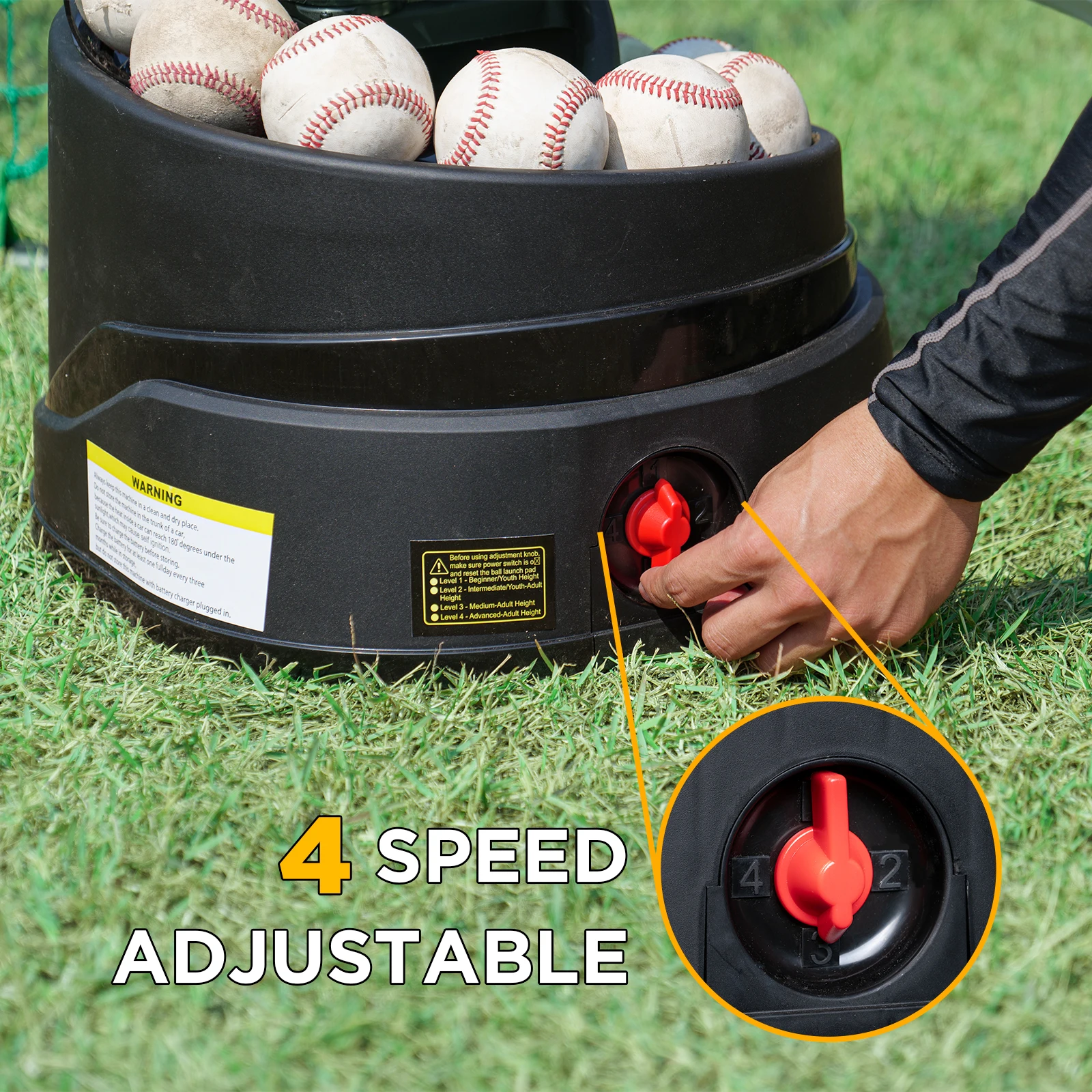 Furlihong 6901BHA Rechargeable Baseball Toss Machine with Extendable Ball Stacker, Adjustable Launching Heights