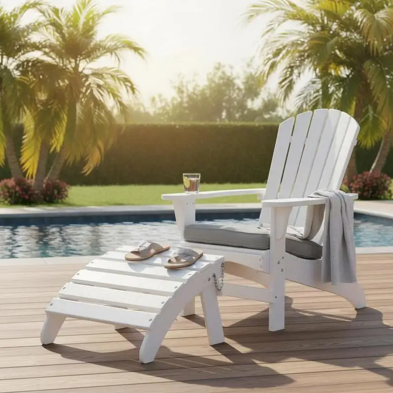 

HDPE Plastic Folding Footstool 17.7L x 19.7W x 13.8H Inch For Porch Pool Backyard, All-Weather Material Foldable Design White