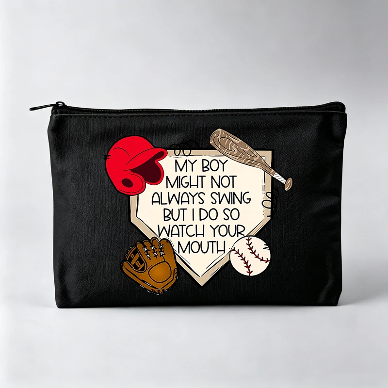 Women's Sports Equipment Graphic Makeup Bag with Typography Print, Casual Cosmetic Pouch for Daily Use