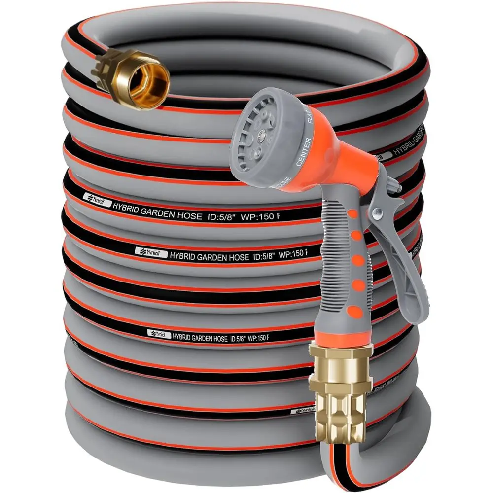 

Садовый шланг 75 футов 5/8, резиновый водяной шланг для тяжелых условий эксплуатации, гибридный прочный гибкий шланг, без изгиба шланга для наружного двора, лужайки с распылителем