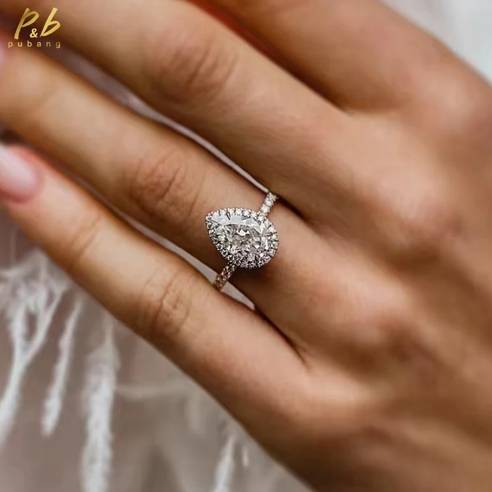 

PuBang 3EX VVS1 D Цвет 3,5 карата Обручальное кольцо из настоящего муассанита с измельченной ледяной грушей из желтого золота 14 карат для женской свадьбы с GRA