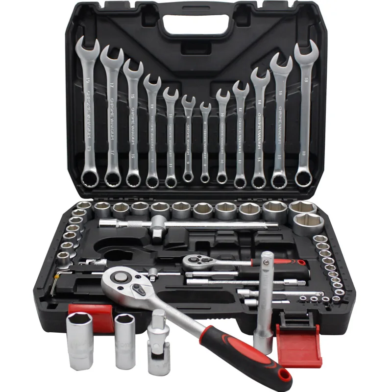 

Multi-function 61pcs Tools Set Box 8-19 mm CR-V Wrench Socket Universal Joint Hand Repair Large Tool Sets Kit Vde