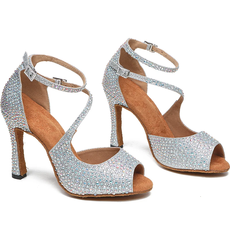 Sapatos mulher latina sapatos de salsa para meninas jass sapatos de dança sapatos de casamento strass para noiva saltos altos jusedanc