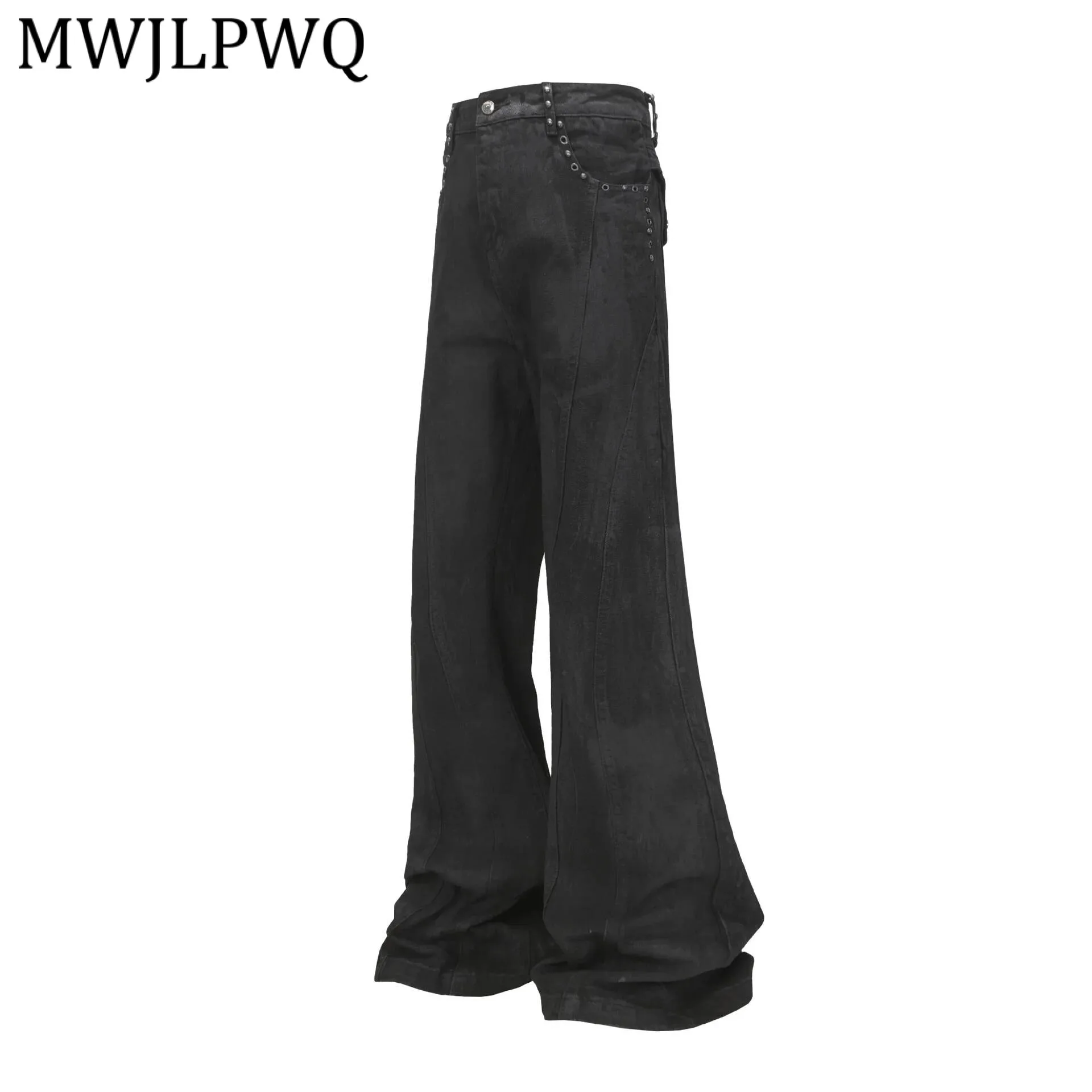 

MWJLPWQ Male Strusture Flared Jeans Street Washed Personality Floor-Length Pants 21955