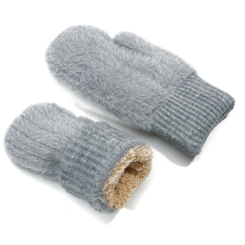 Double-layer Imitation Mink Fur Gloves Female Plush Korean Solid Color All Fingers Winter Women Girls Soft Thicken Warm Mittens