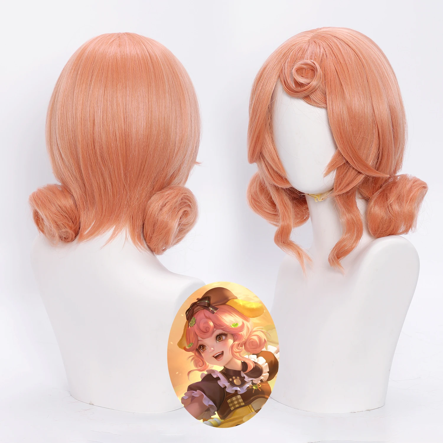 Peach Pink Gradient Cosplay Wig with Buns - Heat Resistant Synthetic Hair for Game Character Cosplay