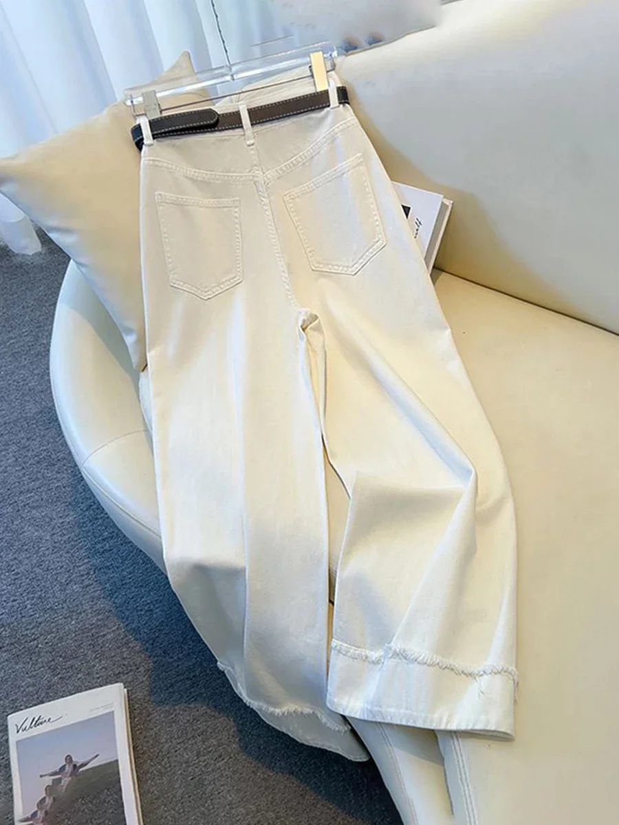 

Baggy Jeans for Women New High Waist Raw Edge Big Pockets Women's Denim Trousers Summer Female Thin Wide Leg Pants Cropped Pants